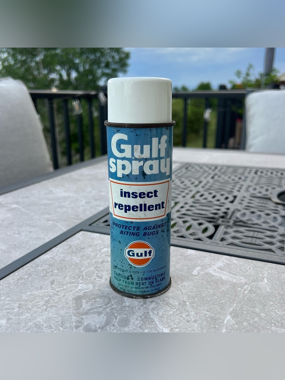 Vintage 1970s GULF Mosquito Insect Repellent Spray Can 6 oz Gas Oil Advertising